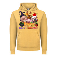 Vintage Mustard Happy Hallothanksmas Pigs Vintage Hoodie - NancyCooperArtShop