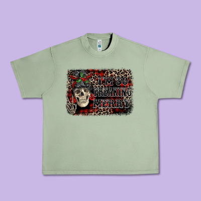 I'm So Freaking Merry Skeleton Messy Bun Urban Heavy Tee Designed By Nancycooperartshop