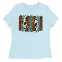 Baby Blue tool leather leopard cowhide backround Ladies Tee - RanaPortraitStore