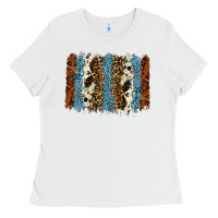 White tool leather leopard cowhide backround Ladies Tee - RanaPortraitStore