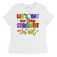 White celebrate pride with colorful text Ladies Tee - LillyAllenDesigns