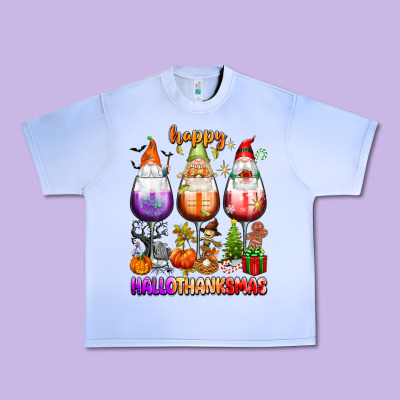 Happy Hallothanksmas Wine Glasses And Gnomes Urban Heavy Tee Designed By Texasbilliewilder
