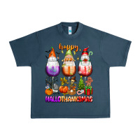 Midnight Navy Happy Hallothanksmas wine glasses and gnomes Urban Heavy Tee - texasbilliewilder