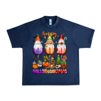 Navy Happy Hallothanksmas wine glasses and gnomes Urban Heavy Tee - texasbilliewilder