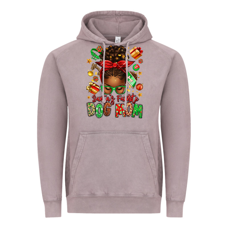 Santas Favorite Dog Mom Afro Messy Bun Vintage Hoodie by texasbilliewilder | Teevron