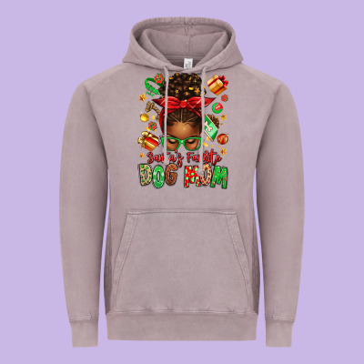 Santas Favorite Dog Mom Afro Messy Bun Vintage Hoodie Designed By Texasbilliewilder
