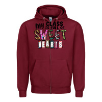 Burgundy my class ısfull of sweet hearts Zipper Hoodie - CowhideDigitalArt