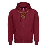 Burgundy texas longhorn illustration Zipper Hoodie - CowhideDigitalArt