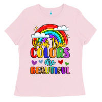 Bubblegum Pink name vibrant positivity rainbow art Ladies Tee - LillyAllenDesigns