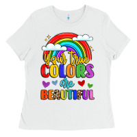 White name vibrant positivity rainbow art Ladies Tee - LillyAllenDesigns
