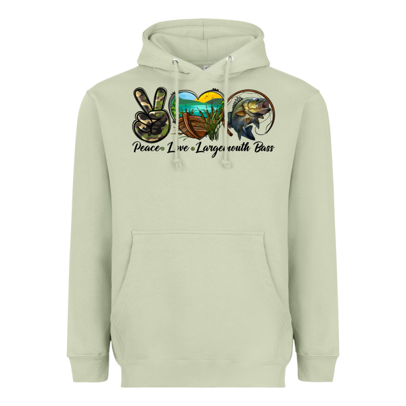 Peace Love Largemouth Bass Heavyweight Hoodie by LillyAllenDesigns | Teevron