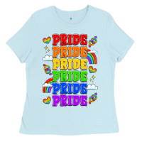 Baby Blue rainbow pride celebration Ladies Tee - LillyAllenDesigns