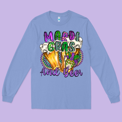 Mardi Gras And Beer Long Sleeve Tee Designed By Cowgirlartshop