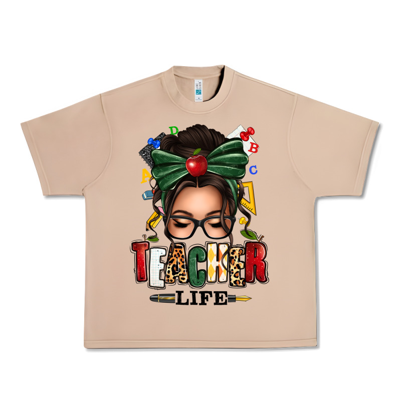 Teacher Life Afro Messy Bun Urban Heavy Tee by texasbilliewilder | Teevron