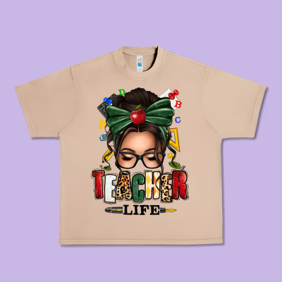 Teacher Life Afro Messy Bun Urban Heavy Tee Designed By Texasbilliewilder