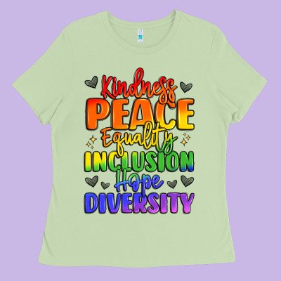 Inspirational Words In Rainbow Colors Ladies Tee Designed By Lillyallendesigns