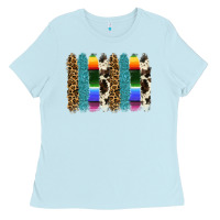 Baby Blue serape leopard tooled leather cowhide background Ladies Tee - RanaPortraitStore