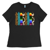 Black serape leopard tooled leather cowhide background Ladies Tee - RanaPortraitStore