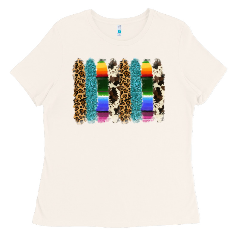 Serape Leopard Tooled Leather Cowhide Background Ladies Tee by RanaPortraitStore | Teevron