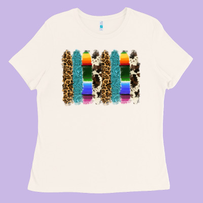 Serape Leopard Tooled Leather Cowhide Background Ladies Tee Designed By Ranaportraitstore