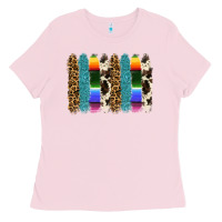 Bubblegum Pink serape leopard tooled leather cowhide background Ladies Tee - RanaPortraitStore