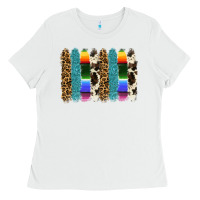White serape leopard tooled leather cowhide background Ladies Tee - RanaPortraitStore