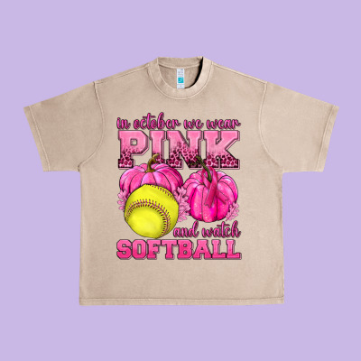 In October We Wear Pink And Watch Softball Urban Heavy Tee Designed By Texasbilliewilder