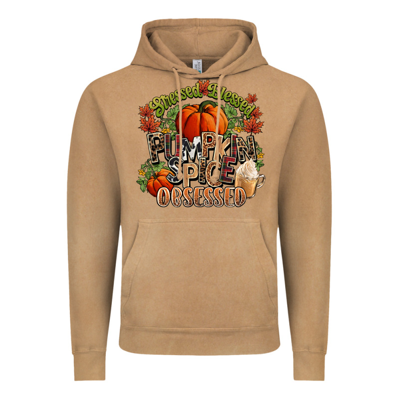 Stressed Blessed Pumpkin Spice Obsessed Fall Vintage Hoodie by NancyCooperArtShop | Teevron