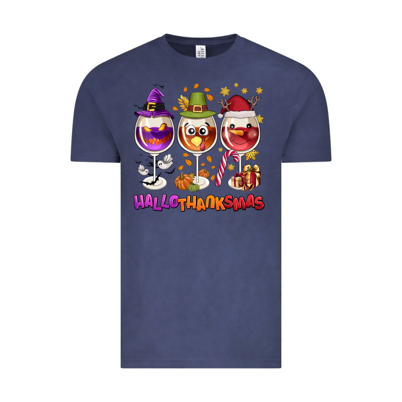 Hallothanksmas Wine Glasses Vintage Tee by NancyCooperArtShop | Teevron
