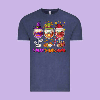 Hallothanksmas Wine Glasses Vintage Tee Designed By Nancycooperartshop