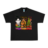 Black Happy Hallothanksmas with ghost turkey and tree Urban Heavy Tee - texasbilliewilder