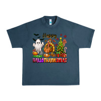 Midnight Navy Happy Hallothanksmas with ghost turkey and tree Urban Heavy Tee - texasbilliewilder