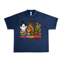 Navy Happy Hallothanksmas with ghost turkey and tree Urban Heavy Tee - texasbilliewilder