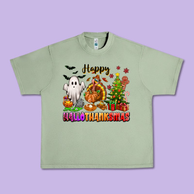 Happy Hallothanksmas With Ghost Turkey And Tree Urban Heavy Tee Designed By Texasbilliewilder