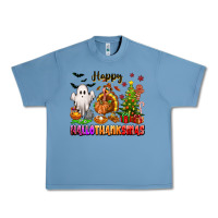 Pebble Blue Happy Hallothanksmas with ghost turkey and tree Urban Heavy Tee - texasbilliewilder