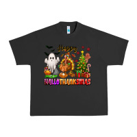 Pigment Black Happy Hallothanksmas with ghost turkey and tree Urban Heavy Tee - texasbilliewilder