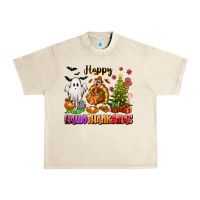 Sandshell Happy Hallothanksmas with ghost turkey and tree Urban Heavy Tee - texasbilliewilder