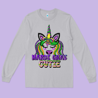 Mardi Gras Cutie Unicorn Long Sleeve Tee Designed By Cowgirlartshop