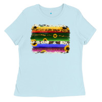 Baby Blue serape sunflowers leopard cowhide background Ladies Tee - RanaPortraitStore