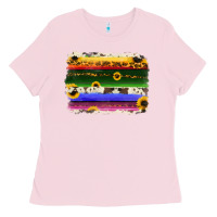 Bubblegum Pink serape sunflowers leopard cowhide background Ladies Tee - RanaPortraitStore