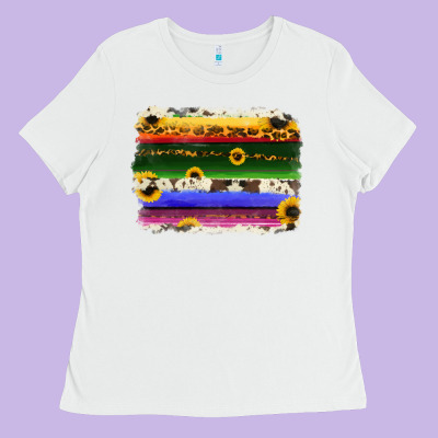 Serape Sunflowers Leopard Cowhide Background Ladies Tee Designed By Ranaportraitstore