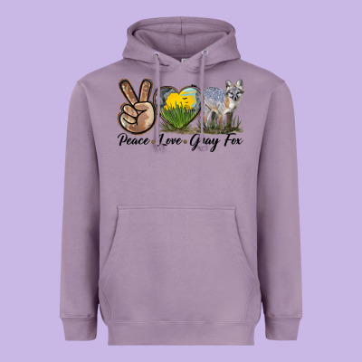 Peace Love Gray Fox Heavyweight Hoodie Designed By Lillyallendesigns