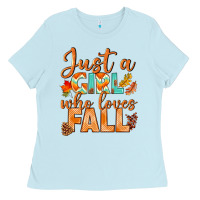 Baby Blue just a girl who loves fall Ladies Tee - BundleAndBundleShop