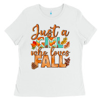 White just a girl who loves fall Ladies Tee - BundleAndBundleShop