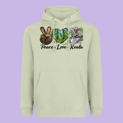 Peace Love Koala Heavyweight Hoodie Designed By Lillyallendesigns