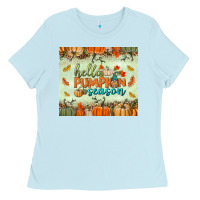 Baby Blue hello pumpkin season tumbler Ladies Tee - BundleAndBundleShop