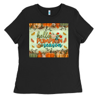 Black hello pumpkin season tumbler Ladies Tee - BundleAndBundleShop
