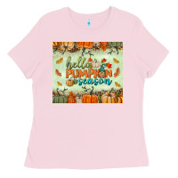 Bubblegum Pink hello pumpkin season tumbler Ladies Tee - BundleAndBundleShop