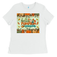 White hello pumpkin season tumbler Ladies Tee - BundleAndBundleShop