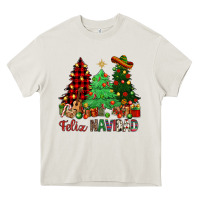 Cream Feliz Navidad Heavy Core Tee - NancyCooperArtShop
